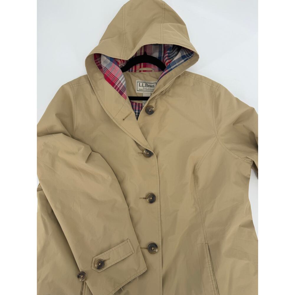 Vintage L.L. BEAN 1X Womens Khaki Mackintosh Jacket Flannel Lined Rain Coat Hood - Picture 13 of 16